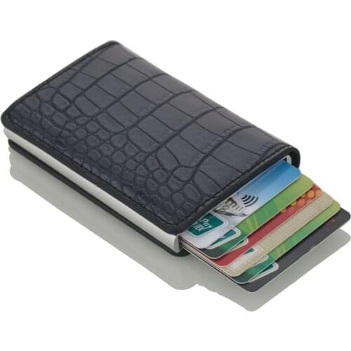 2019 New Style Credit Card Holder Male and Female Aluminum Business ID card holder PU Leather Mini Wallet Automatical Card Cases