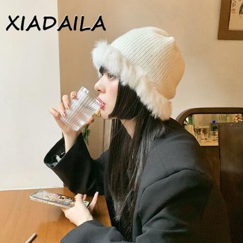 2020 New Solid color Real Rex Rabbit Hair woman hat Fox fur beanie caps Winter woman hats Fashion Rabbit Hair knit hat