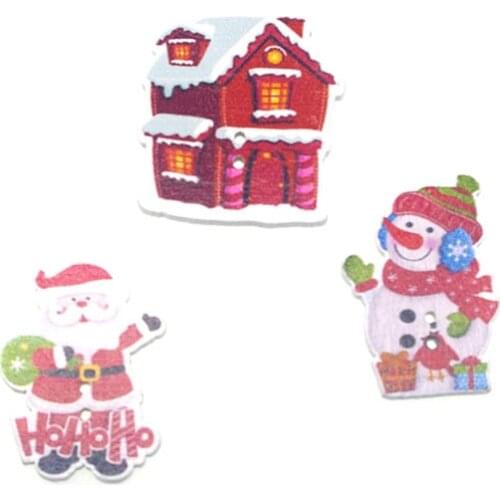 30PCs Wooden 35mm Sewing Buttons Scrapbooking Christmas Painted 2Holes buttons for clothing decorative flat back