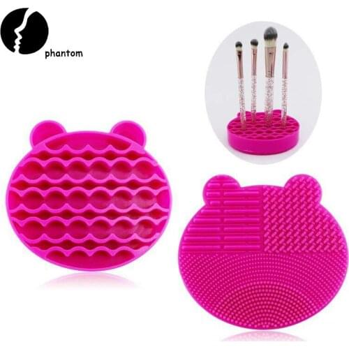 3in1 Multipurpose Silicone Makeup Brush Cleaner Storage Holder Cute Cartoon Bear Powder Brush Washing Pad Makeup Brush Cleaning
