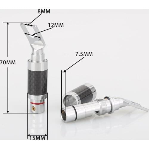 4pcs Hi-End Rhodium Carbon Fiber Spade Plug Hifi Speaker Cable Copper Connector