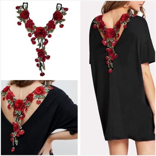 5pcs/lot Large Rose Flowers Lace Embroidery Patches for Collar Garment Sewing Accessories