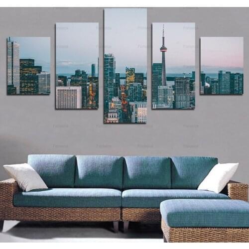 5 Pieces City Landscape Canvas Posters Night Scenery Painting Wall Art Picture For Office Living Room Modern Home Decoration