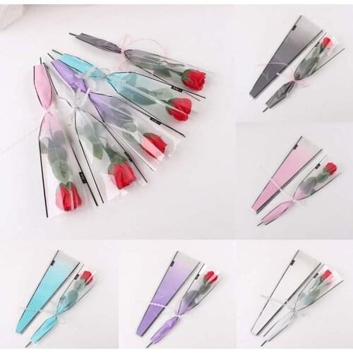 5pcs Single Rose Plastic Package Transparent Flower Bouquet Wrapping Opp Bag Floral Packaging Bags Valentines Day Flowers Bag