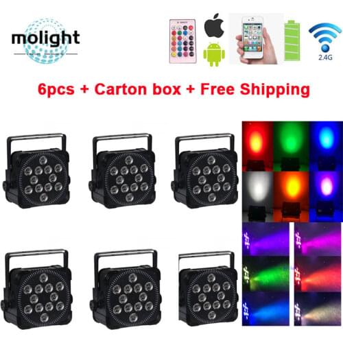 6pcs/flycase Wireless dmx Uplighting Battery Wifi& IRC Remote Control Disco Par Light 12*18w RGBWAUV 6in1 DJ Uplight for Wedding
