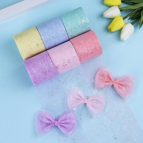 6cm 25Yards Sparkle Tulle Rainbow Mesh Fabric for Cake Topper Tutu Pom Bow Soft Gradients Tutu DIY Wedding Birthday Decoration