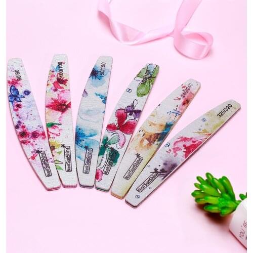 6pcs-80/100/150/180/240/320 Grit Nail Art Tools Nail Files Boat Shape Nail Buffer Block Lime Sandpaper Washable Polisher File