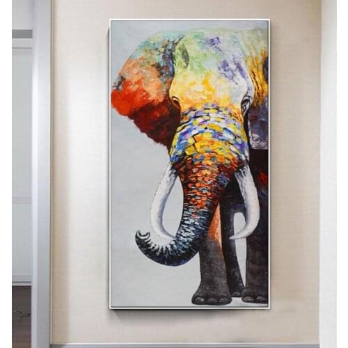Abstract Elephant Oil Paintings on Canvas Animals Wall Art Posters and Prints Scandinavian Cuadros for Home Living Room Decor