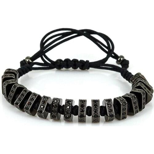 Anil Arjandas CZ Men bracelets Hot Sale on Facebook Instargram Black Pave Setting CZ Square Connector Cord Braiding Bracelet