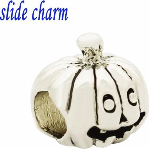 Slide charm Free shipping Halloween Pumpkin Lantern Charmbeads fit Pandora bracelet
