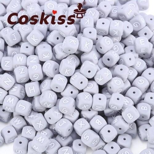 Coskiss 10pcs Grey Silicone Letter Beads Baby Teether Food Grade Silicone Beads Silicon Beads Baby Teething Beading DIY