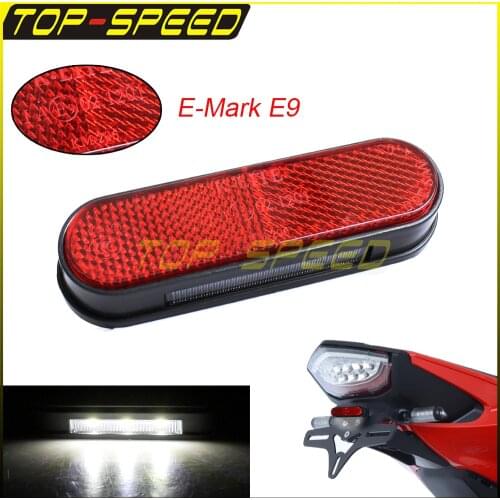 E MARK E9 Motorcycle LED Tail Light License Plate Registration Number Plate Light With Red Reflector Safety Warning Panel