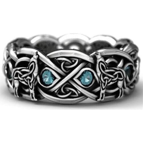 European And American Wolf Totem Index Finger Ring Silver Color Crystal Mens Ring Accessories Nightclub Jewelry