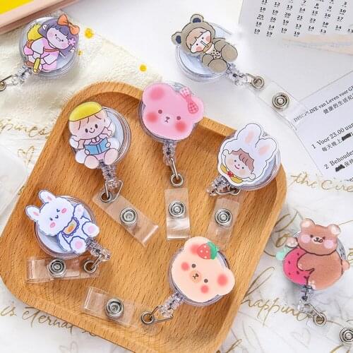 Kawaii Annimal Badge Clip ID card holder Creative cartoon student bus card meal card badge retractable buckle Chest Card Clip