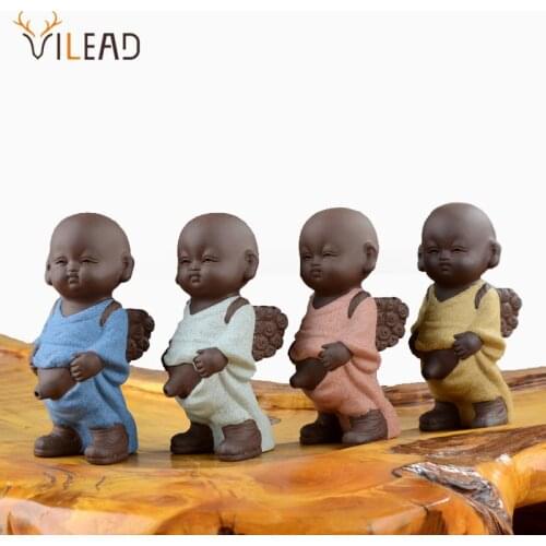 VILEAD Ceramic Cute Peeing Monk Statues Tea Pet Buddha Figurines for Interior Modern Home Decoration Decorative Buddhas Figures