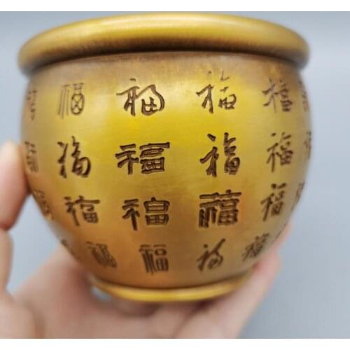 Chinese Collectibles brass copper FU Word Statue Small water tank home decor metal crafts Ornaments