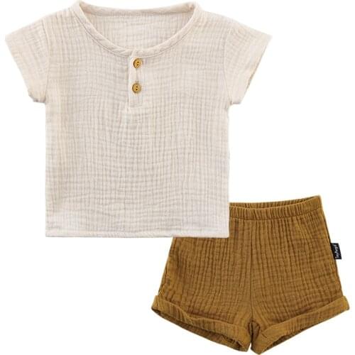 2021 Summer Simple Series Baby Pure Cotton Lightweight Breathable Suit Mens Baby 2-Piece Set Childrens Clothing Nordic Style