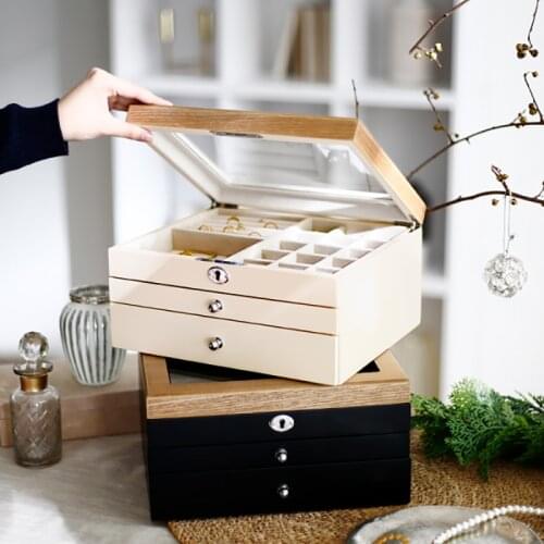 Коробка для хранения Jewelry Box Multilayer Premium Earring Necklace Hand Accessories Storage Boxes Dustproof Portable Wooden