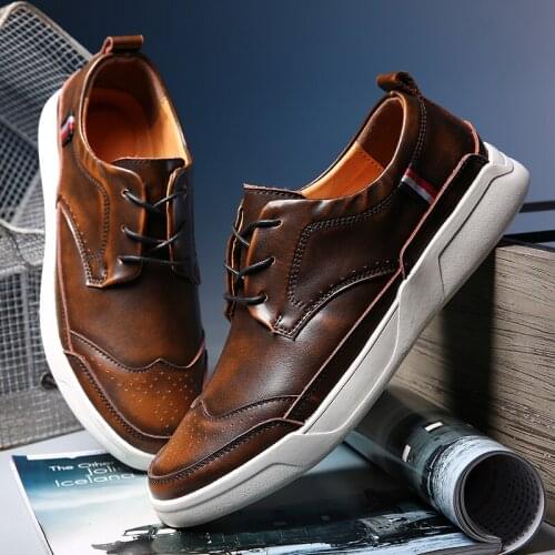Fashion Brand Mens Shoes Spring 2020 New Comfortable Lightweight Leather Laced High Quality Outdoor Casual Shoes