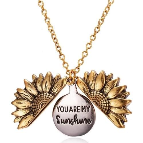 Fashion Alloy Flower Sunflower Item Double-Layer Lettering Can Open Clavicle Chain Jewelry Gifts For Friends Wholesale