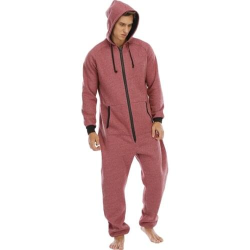 Mens One Piece Suit Thickened Sweater Fleece Pajamas Home Wear Sportswear Jumpsuit for Male