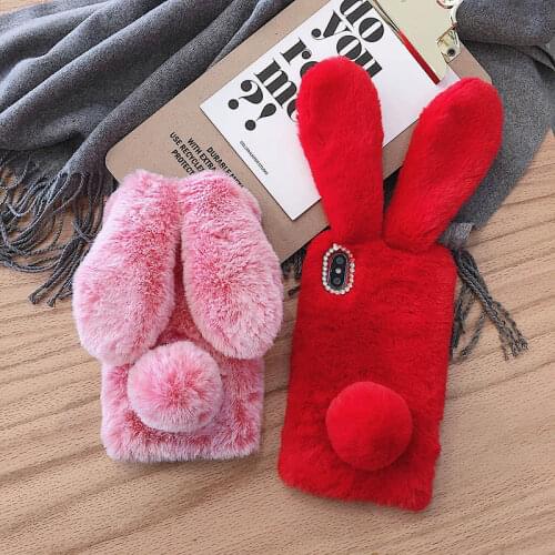Bunny Fur Cases For Apple iPhone 12 Mini 13 Pro Max Rabbit Plush Soft Case iPhone 11 Pro Max SE 2 X XS Max 8 7 Plus Cover Fundas