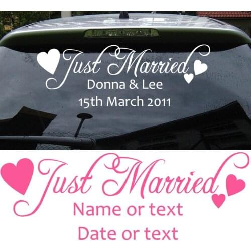 Just Married Car Sticker Decal Wedding Car Window Decor Personalised with your names & date Adhesive Vinyl Stickers B109