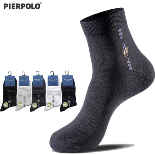 PIER POLO Socks Brand Men Cotton Bamboo Socks AAA+ Antibacterial Embroidery Fashion Deodorant Dress Socks 5 Pairs/Lot