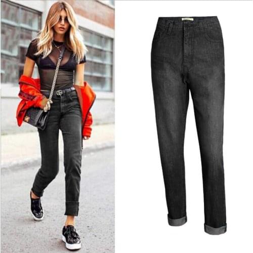 New ladies jeans high waist spring BF European and American loose straight wide leg pants large size womens jeans