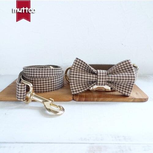 MUTTCO retailing self-design bow-tie collar for Chihuahua Poodle Pitbull THE COFFEE PLAID pleasing dog collar 5 sizes UDC072J