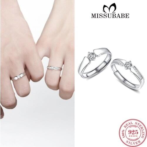 925 Silver Zircon Lovers' Open Rings Ajustable Promise Fine Opening Rings Exquisite Jewelry Gifts For Men Women Lovers Couples