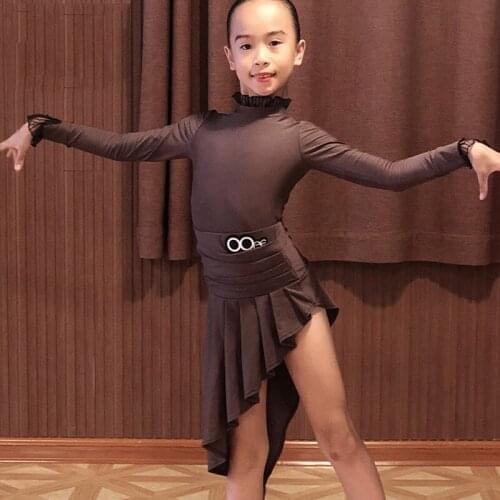 Latin Dance Dress Girls Competition Long Sleeves Suit Irregular Skirt Samba Cha Cha Tap Dancer Practice Wear Kids Clothes BL4860