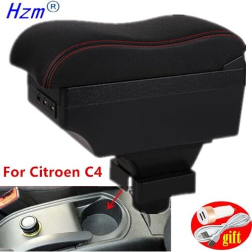 For Citroen C4 Hatchback Armrest For Citroen C4 Car Armrest box Retrofit parts Storage box car accessories Interior USB LED