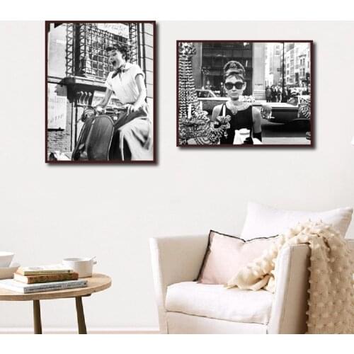 Hepburn Canvas Art Prints Fashion Poster Modern Black White Photograph Painting Wall Pictures Living Room Decor