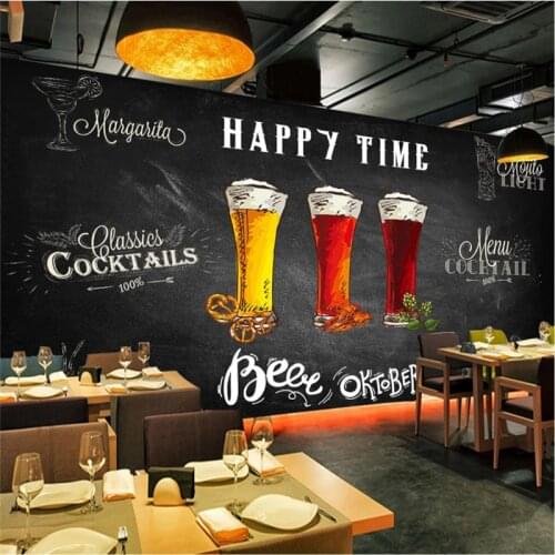 Retro Hand Drawn Blackboard Cocktail Beer Snack Bar Background Wall Paper 3D Bar Restaurant Industrial Decor Mural Wallpaper 3D