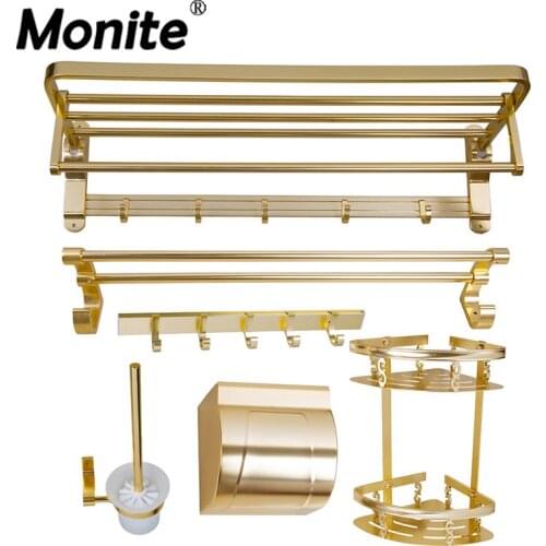 Monite Luxury Space Aluminium Metal Bathroom Shelf Paper Holder Toilet Holder Clothes Hook Holder Bath Hardware Sets Accessorie