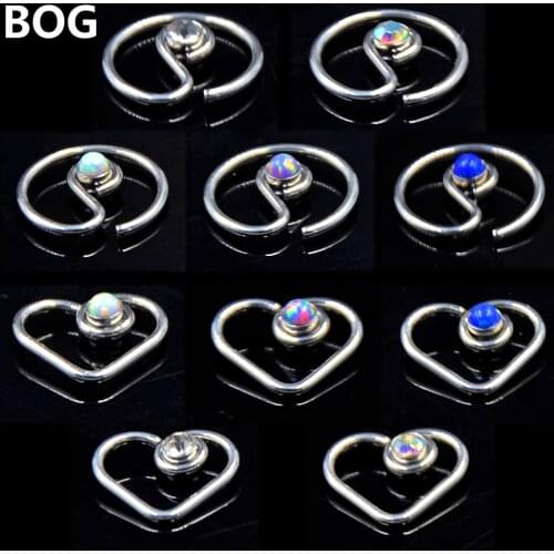 BOG-10PCS Opal Yin Yang Bendable Gem Ring Bendable Daith Heart Ear Trague Cartilage Earring Opal&Crystal Earring for Women 16g