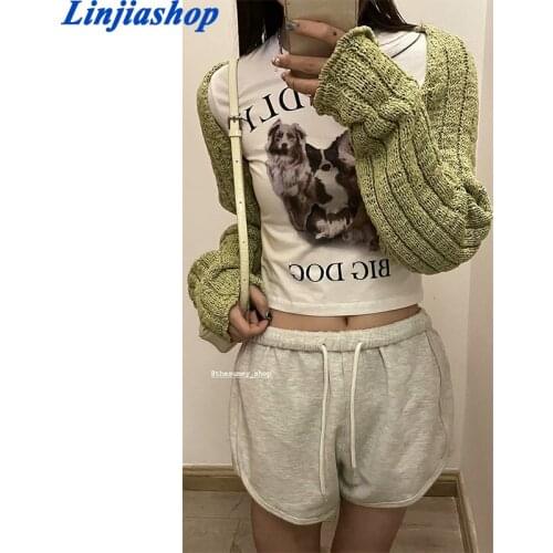 Women Shorts Elastic High Waist Wide Leg Solid Color 2021 Summer New Sports Casual Street Wear Ladies Female Short Pants