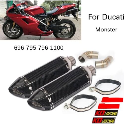 Slip On for Ducati Monster 696 695 795 796 1100 Motorcycle Exhaust Pipe 2 Middle Pipe 51mm Muffler Removable DB Killer Escape