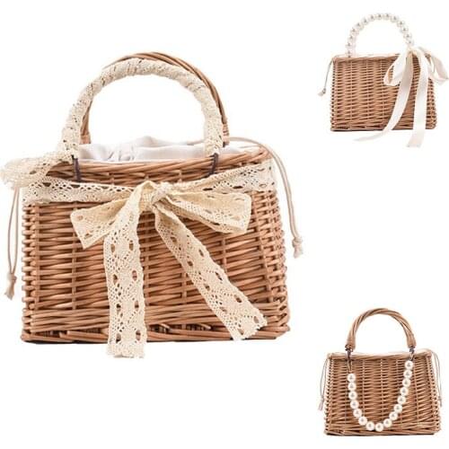 Pearl Handle Design Beach Weave Handbag Summer Quality Rattan Handmade Tote Straw Womens Travel Shoulder Bag