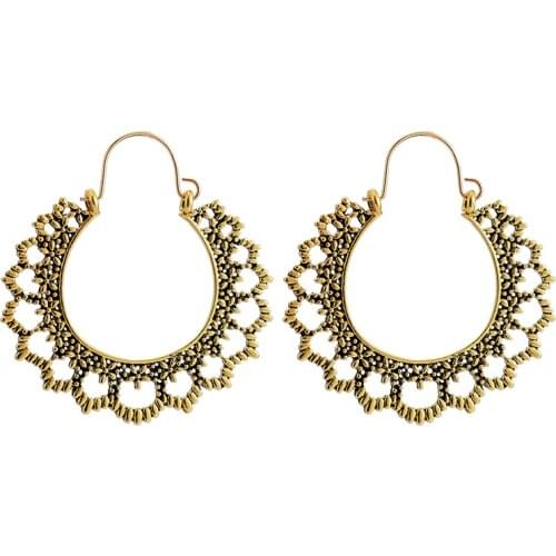 Tocona Vintage Antique Metal Mandala Flower Earrings Boho Hollow Tribal Indian Drop Earrings for Women Fashion Jewelry9661