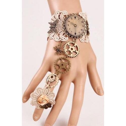 Ladies Lace Gear Butterfliy Cuff Steampunk Gothic Wristband Vintage Bracelet Handmade Victorian Jewelry
