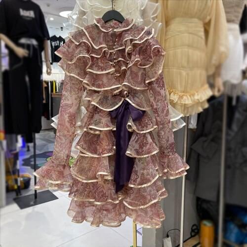 Temperament Women Dress 2021 Spring New Bell Sleeve Organza Cake Lotus Leaf Dresses with Same Color Suspenders Lady Vestidos