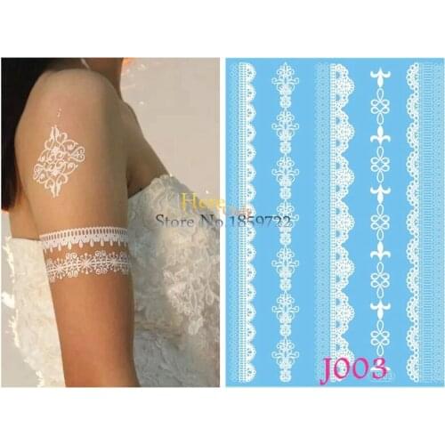 1PC Trendy Waterproof Fake Jewelry Tattoo White Henna Lace Bracelet Tattoo Armlet Anklet Flash Temporary Tattoo Stickers Arm Leg