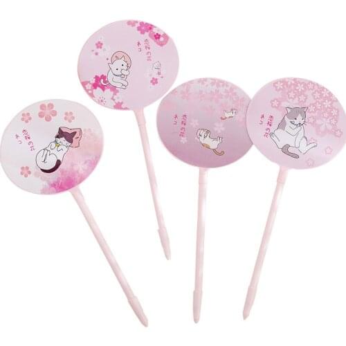 20 Pcs A Variety of Creative Cartoon Cherry Blossom Cat Fan Pen Childrens Gift Refreshing Cute Students Writing Neutral Pen