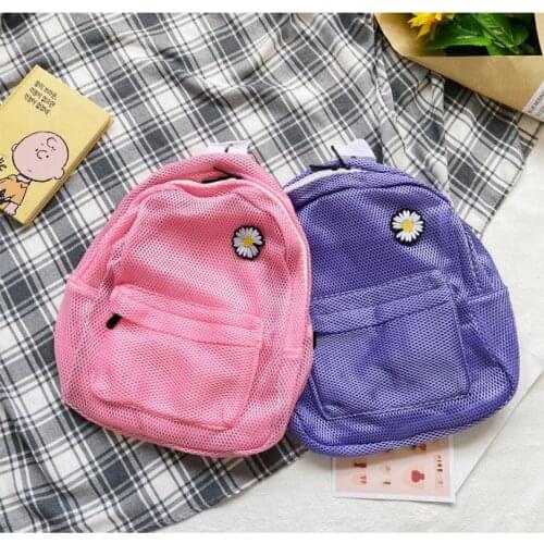 2021 Brand New Mesh Backpack Fashion Daisy Semi-Transparent Daypack with Comfort Padded Straps for Beach Travel