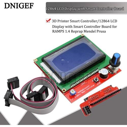DNIGEF 3D Printer Smart Controller 12864 LCD Display with Smart Controller Board for RAMPS 1.4 Reprap Mendel Prusa 3D Printer