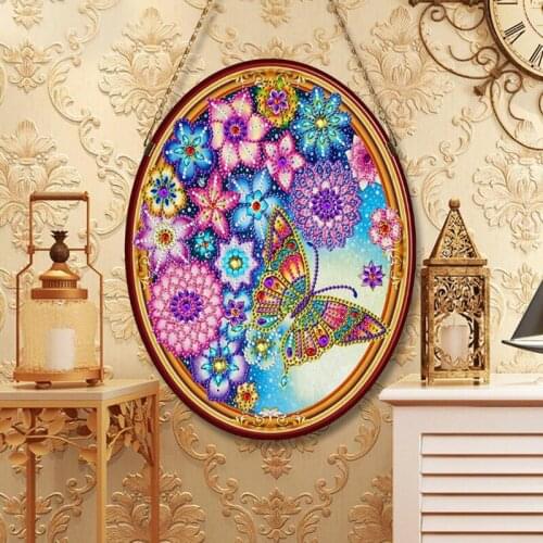 5D DIY Special Shaped Diamond Painting leather Hanging picture Cross Stitch Butterfly Flower Kits Crystal Rhinestone Home Decor