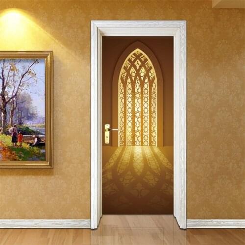 77*200cm Delicate DesignThe Golden Window Under the Sun Oil Paintting Wall Sticker Wallpaper Door Stickers Home Decor