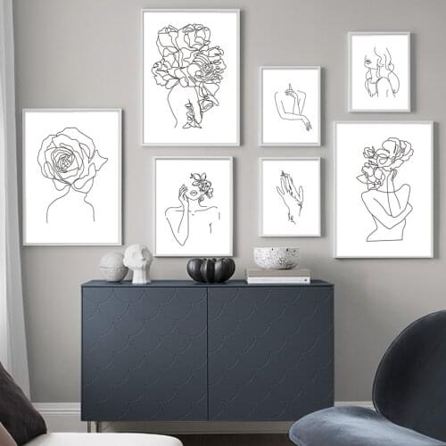Abstract Line Flower Avatar Girl Poster Wall Art Canvas Painting Nordic Posters And Prints Wall Pictures For Living Room Decor